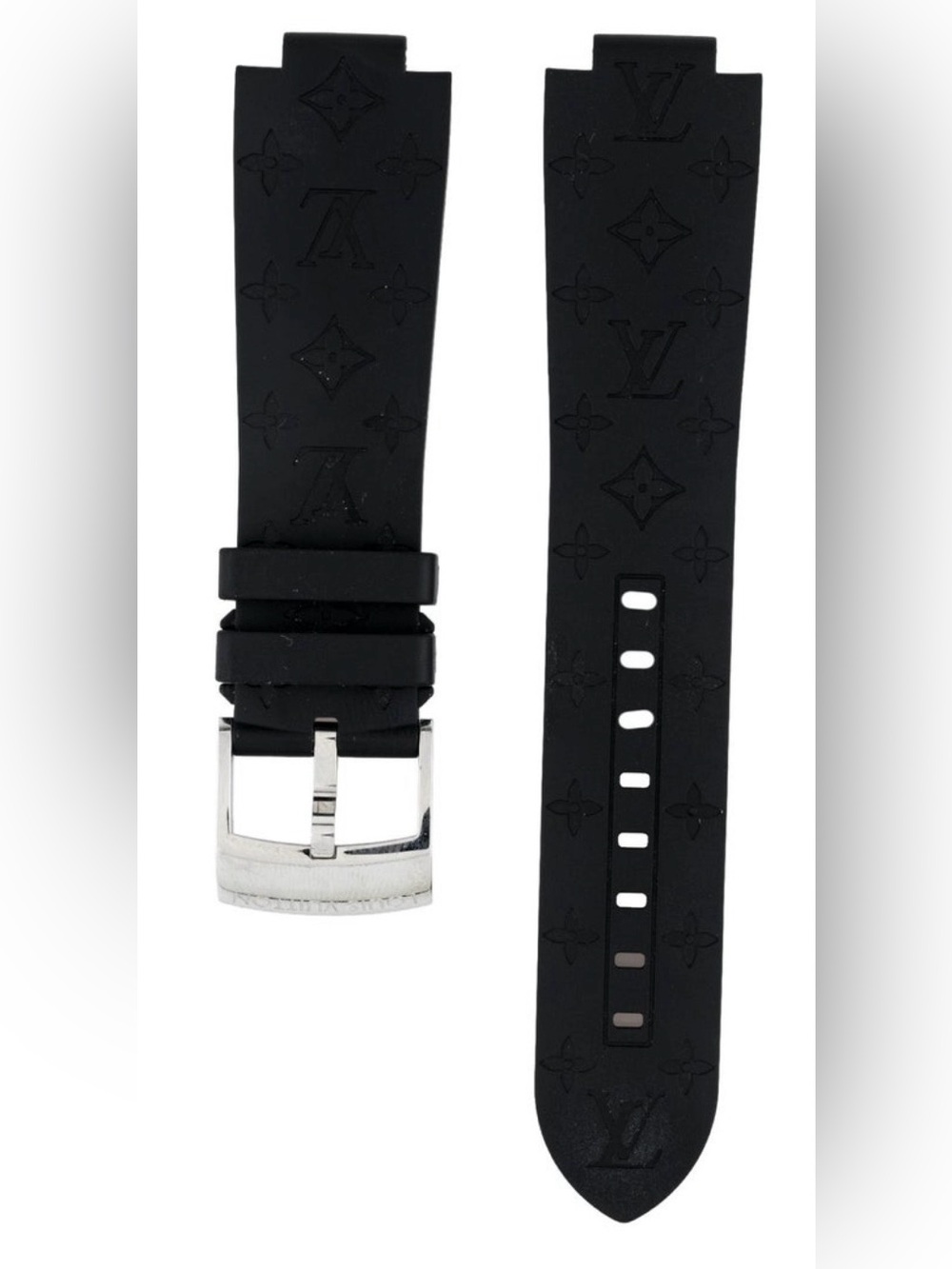 Louis Vuitton Black 21mm Tambour Monogram Rubber Watch Strap with Silver Buckle